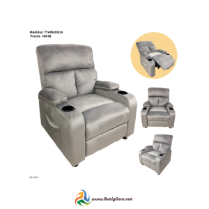 Sofa Reclinable con Portavaso Tela Gris