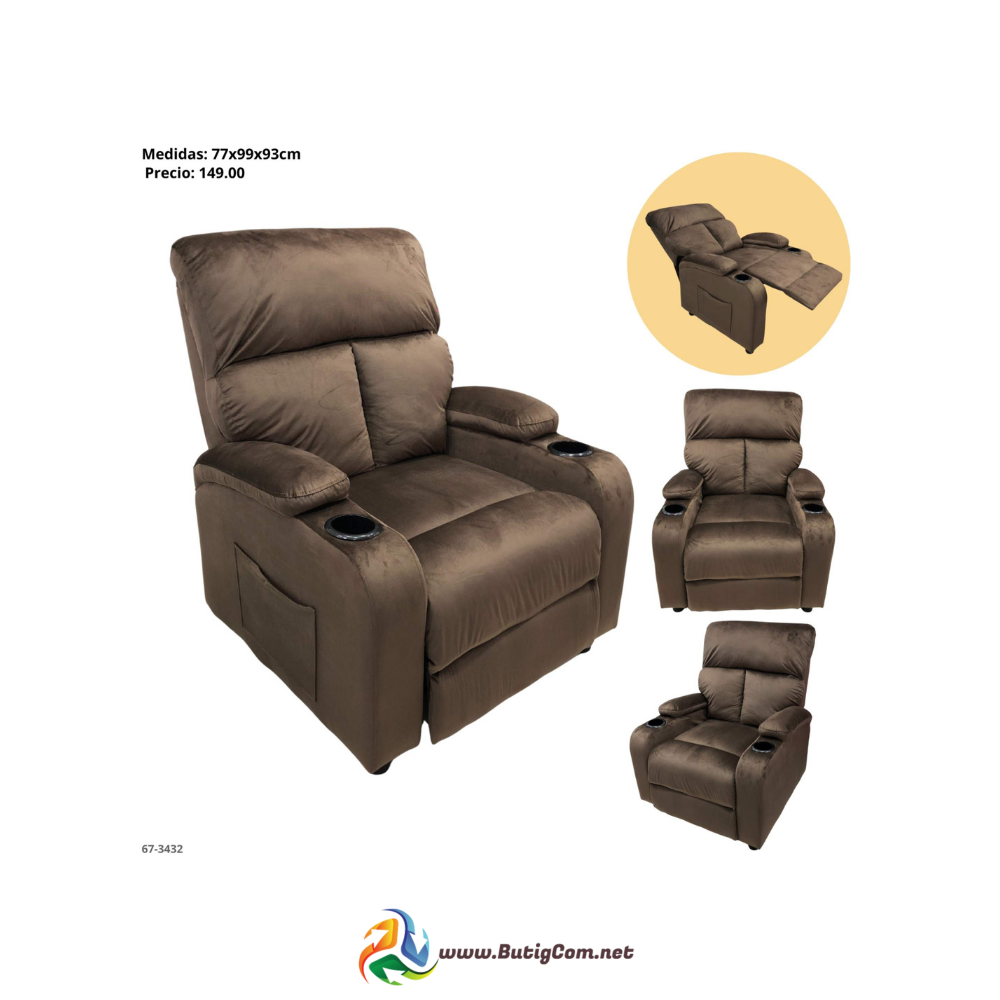 Sofa Reclinable con Portavaso Tela Chocolate