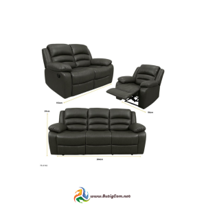 Juego de Sofá Gris Reclinable 3, 2, 1 en Cuerina de Aire