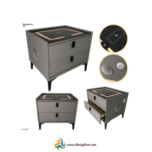 Mesita Gris Claro de Noche con Bluetooth+Luz+Cargador 2 Gavetas