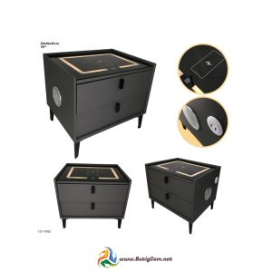 Mesita Gris Oscuro de Noche con Bluetooth+Luz+Cargador 2 Gavetas