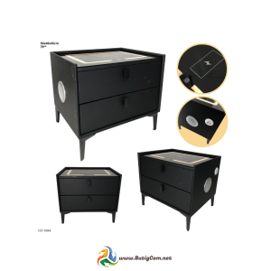 Mesita Negra de Noche con Bluetooth+Luz+Cargador 2 Gavetas
