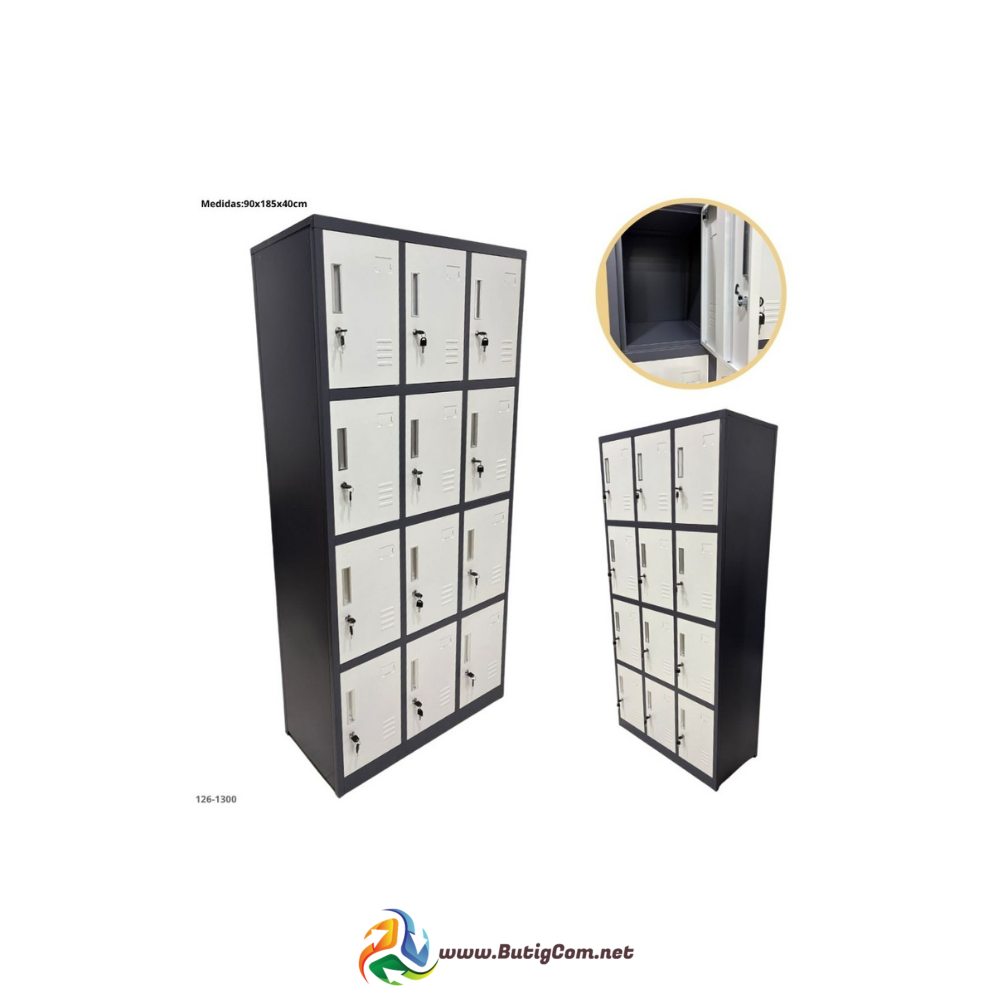 Casillero Metálico 12 Puertas Gris Oscuro/Blanco Plegable